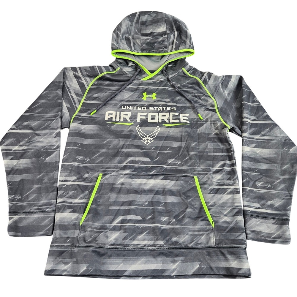 US Air Force Camo Hoodie Mens M Under Armour Gray Green Pullover Sweatshirt